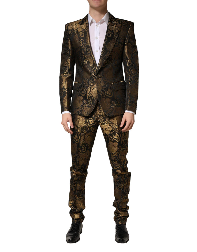Black Gold Jacquard Single Breasted 2PC Suit
