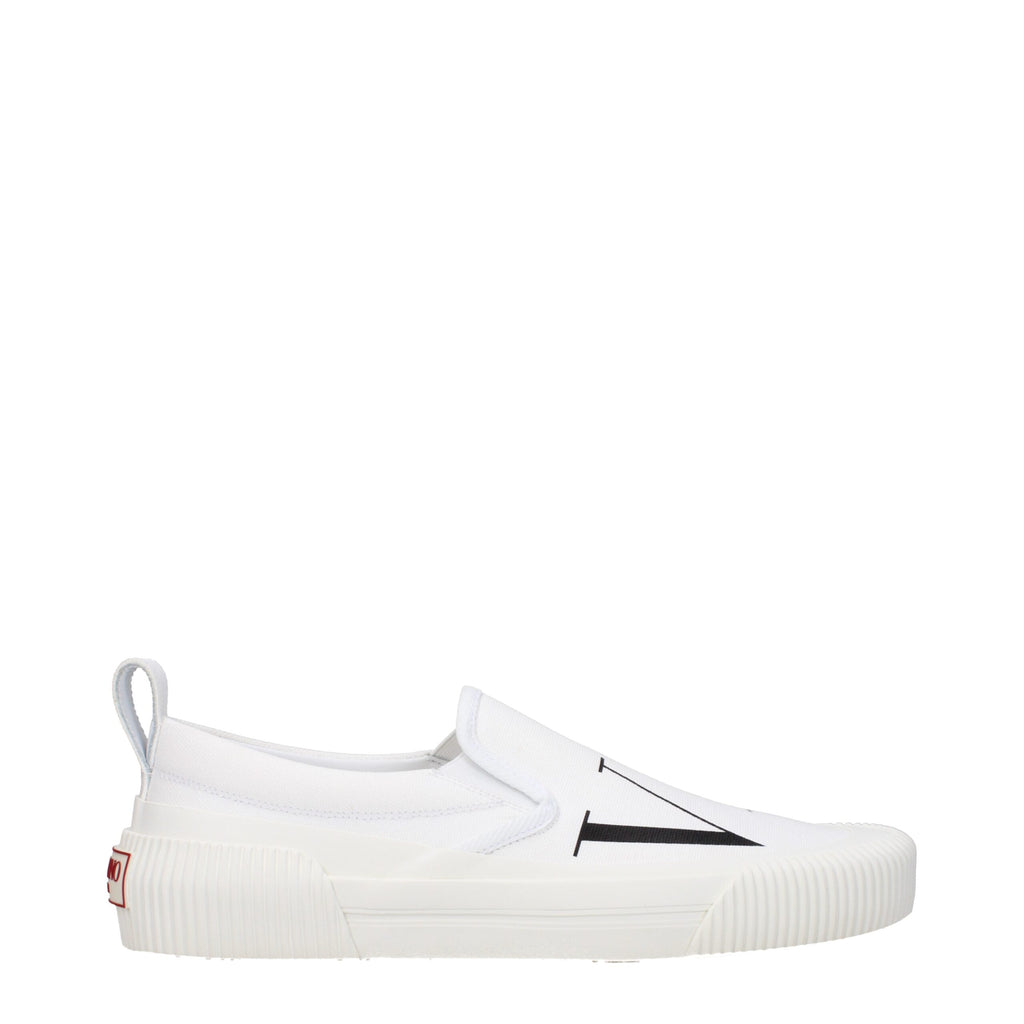 White Fabric Slip-On Loafers