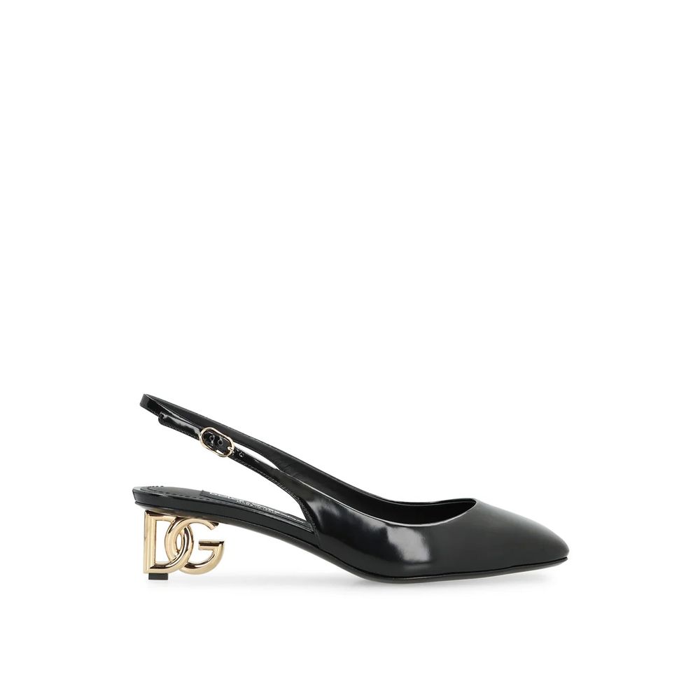 Black Calfskin Mid Heel Pumps