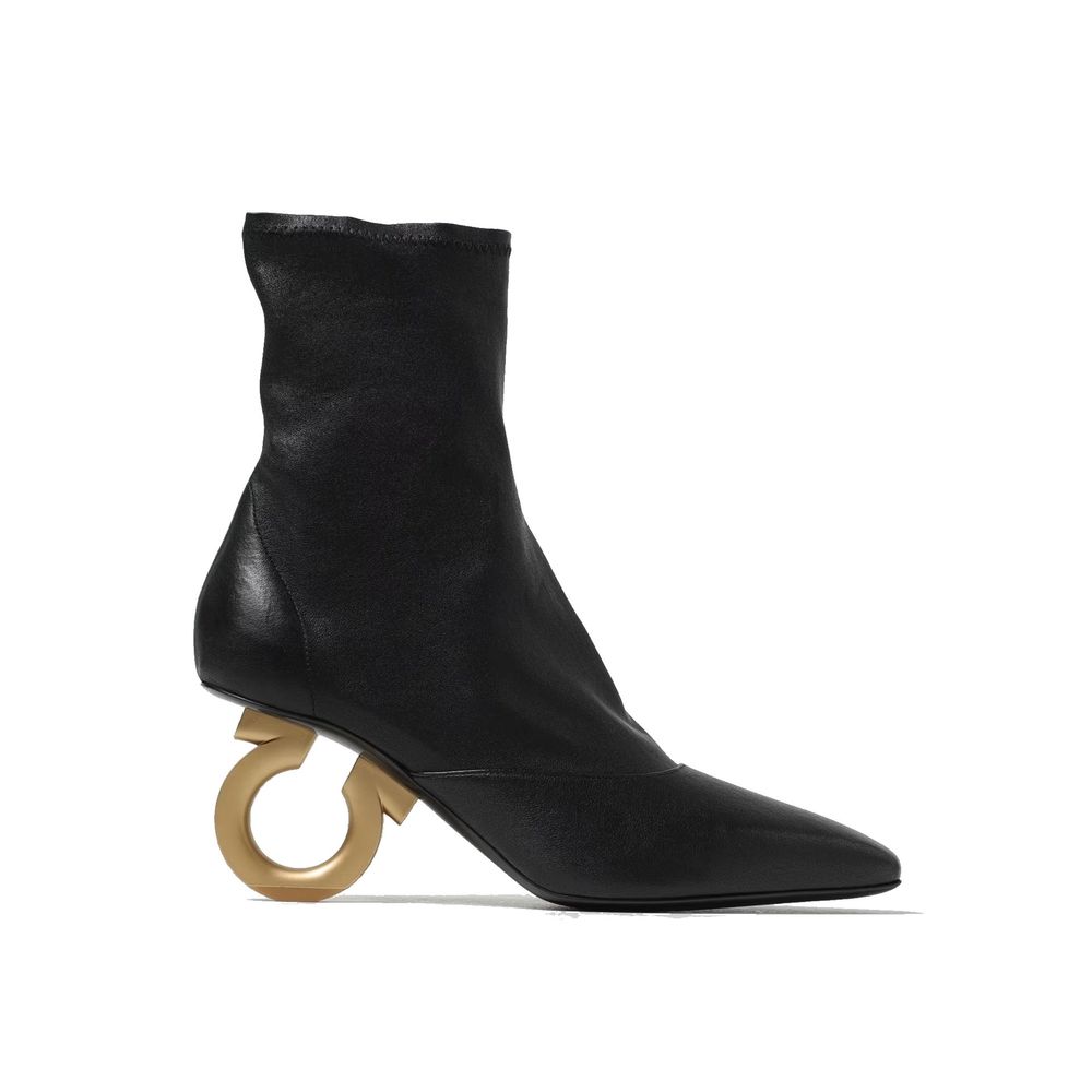 Black Lamb Leather High Heel Boots