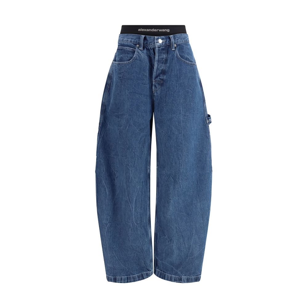 Blue Cotton High-Waisted Jean