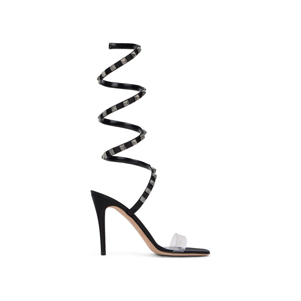 Black Lamb Leather Stiletto Heel Sandals