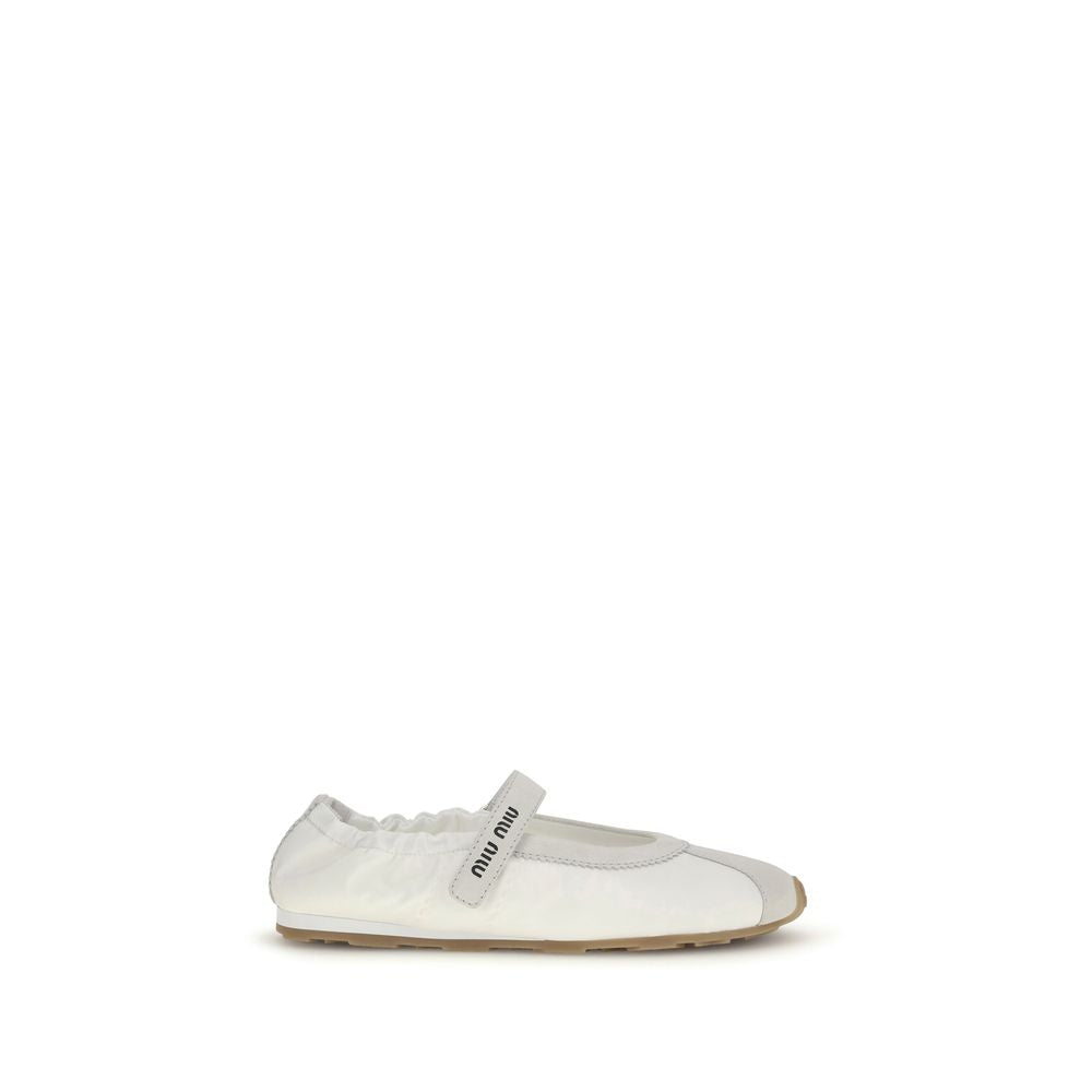 White Fabric Ballet Flats