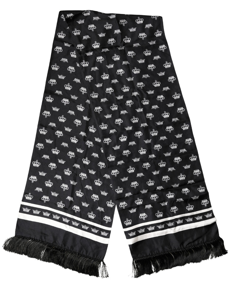 Black Silk Crown Fringe Neck Wrap 173cm x 32.5cm Scarf
