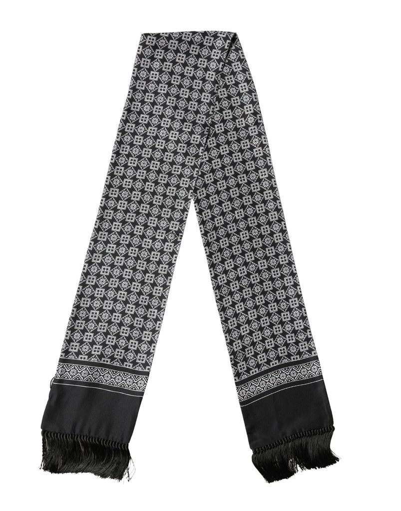 Black White Silk Geometric Neck Wrap 142cm X 15cm Scarf