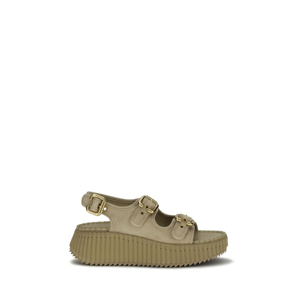 Beige Calf Leather Bos Taurus Platform Sandals