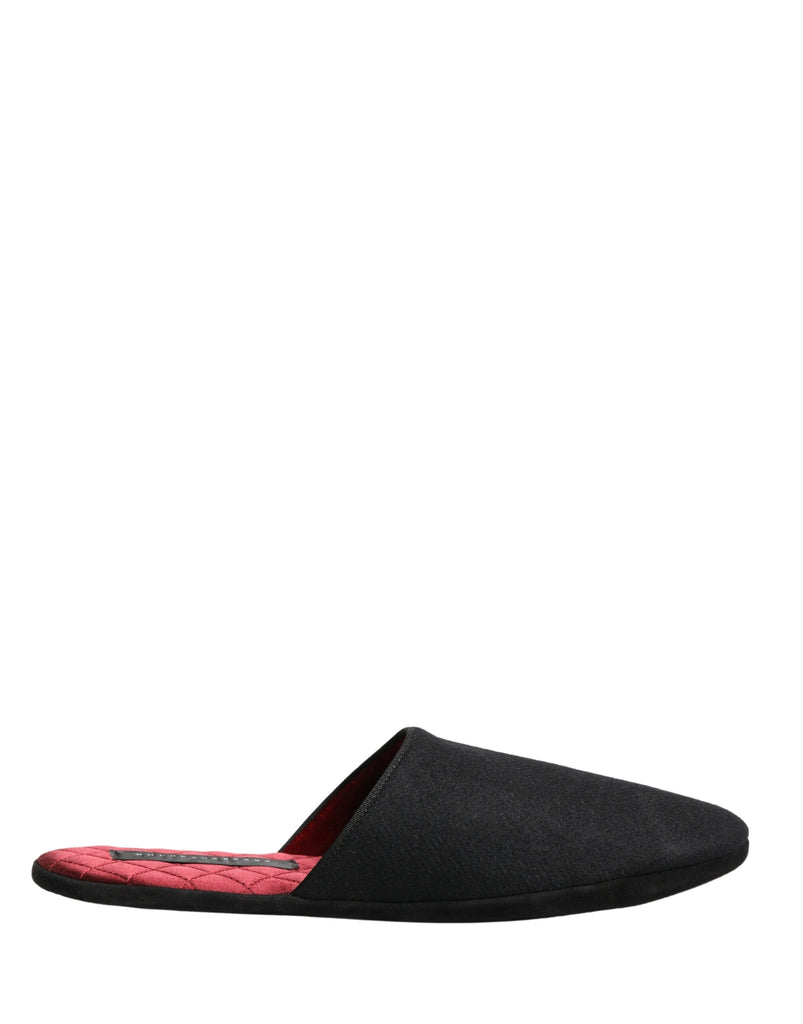 Black Wool Cashmere Red Quilted Slippers Shoes