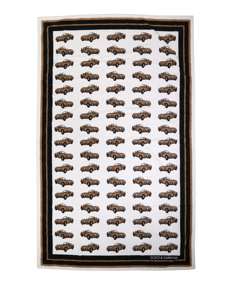 Towel White Cotton Car Graphic Print 115cm x 180cm Beach