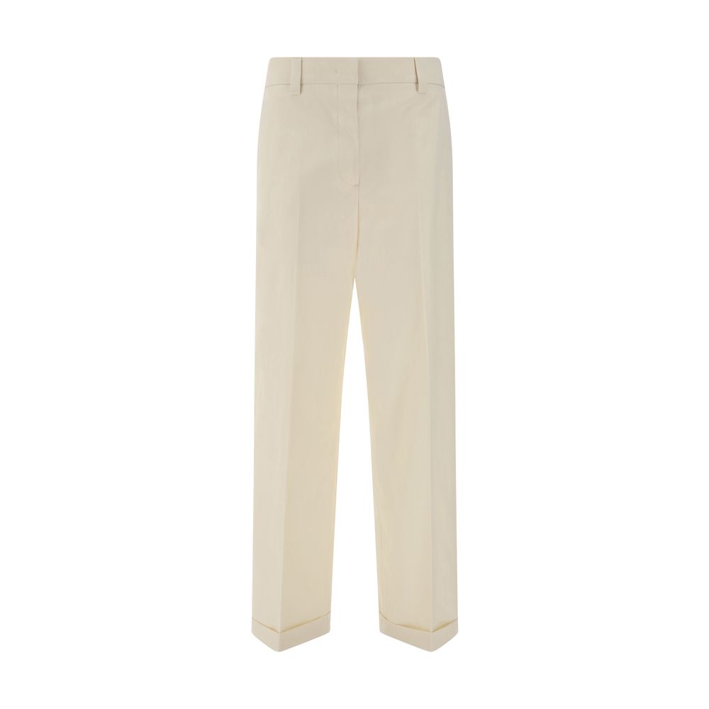 Beige Cotton Casual Pants