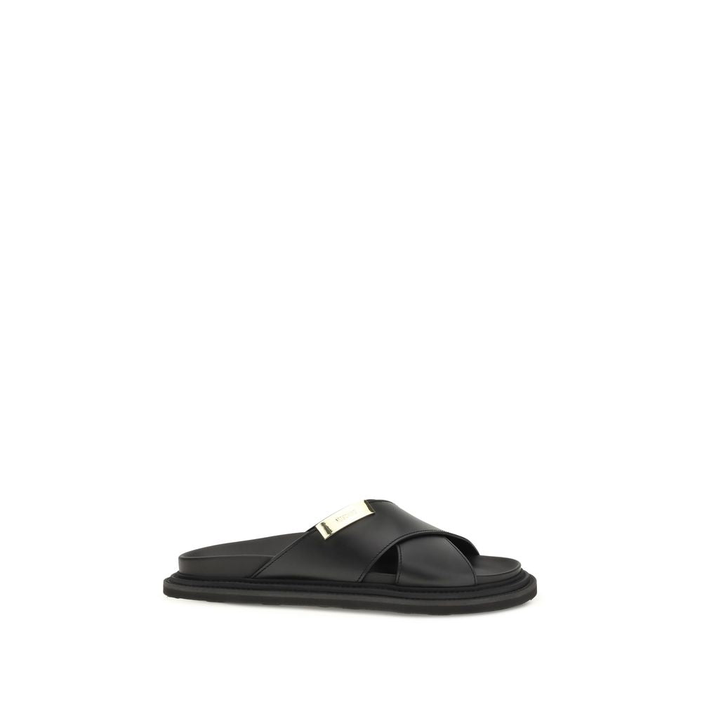 Black Calf Leather Bos Taurus Sandals