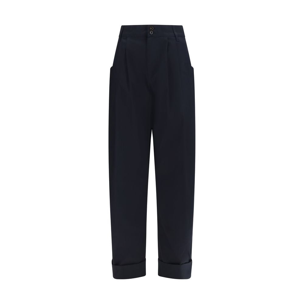 Blue Cotton Casual Pants