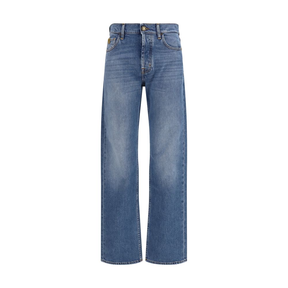 Blue Cotton Straight-Leg Jeans