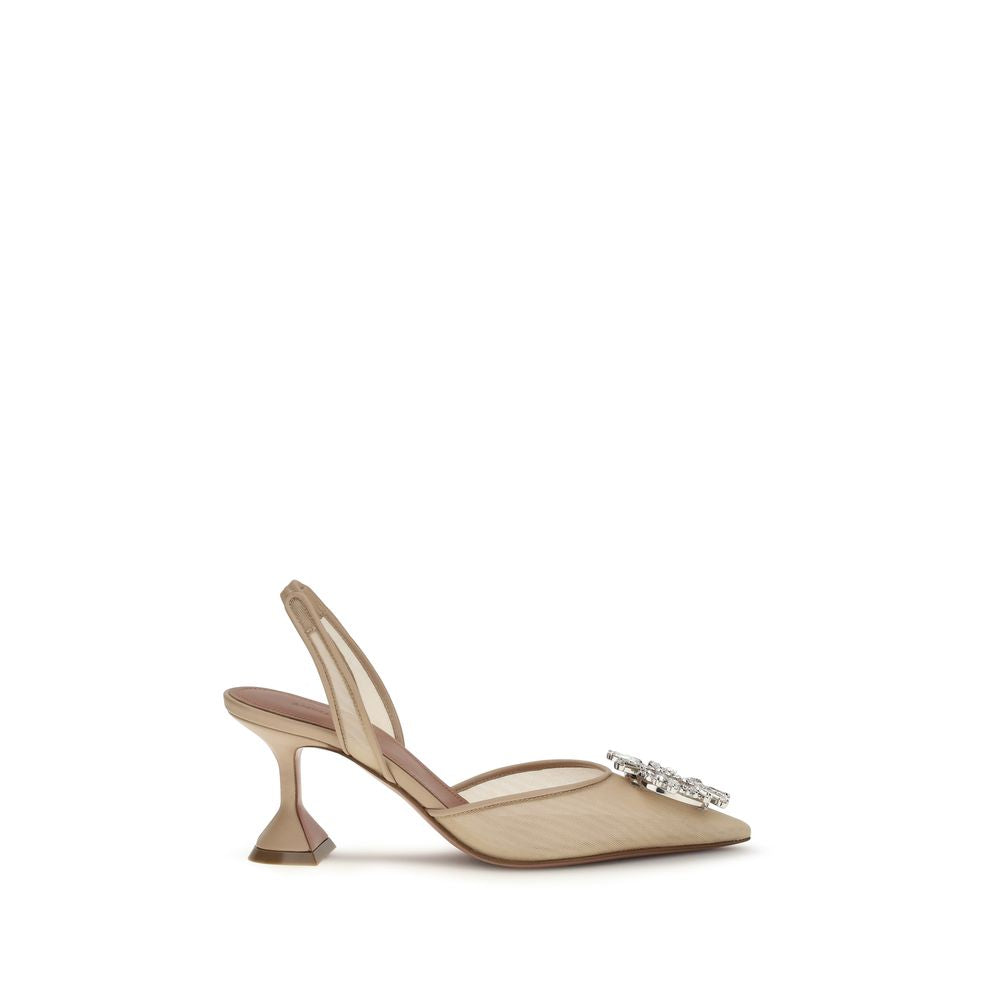 Beige Polyester Mid Heel Pumps