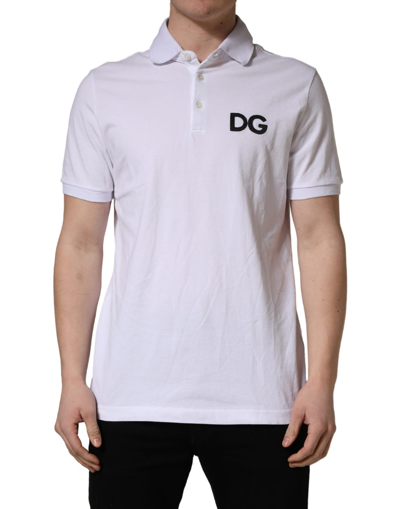 White Logo Embroidered Cotton Polo T-shirt