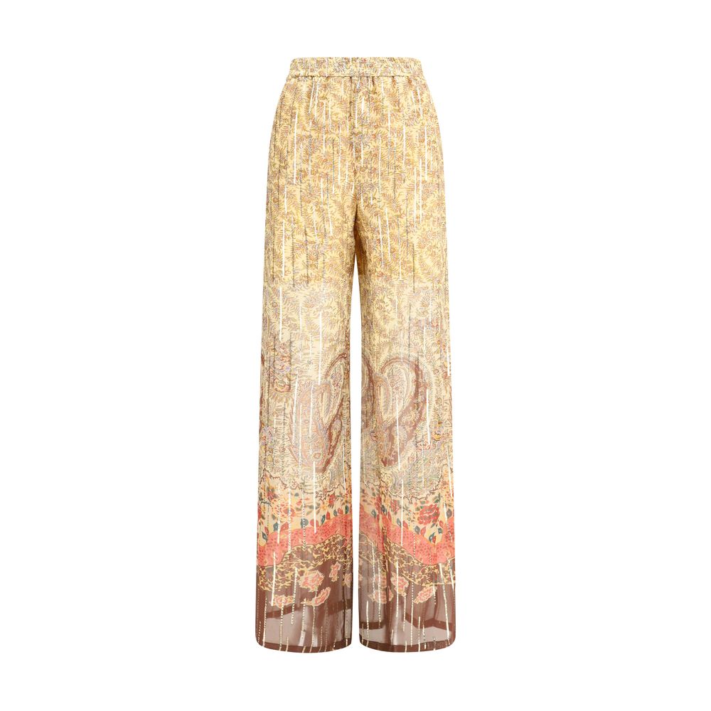 Multicolor Silk Casual Pants