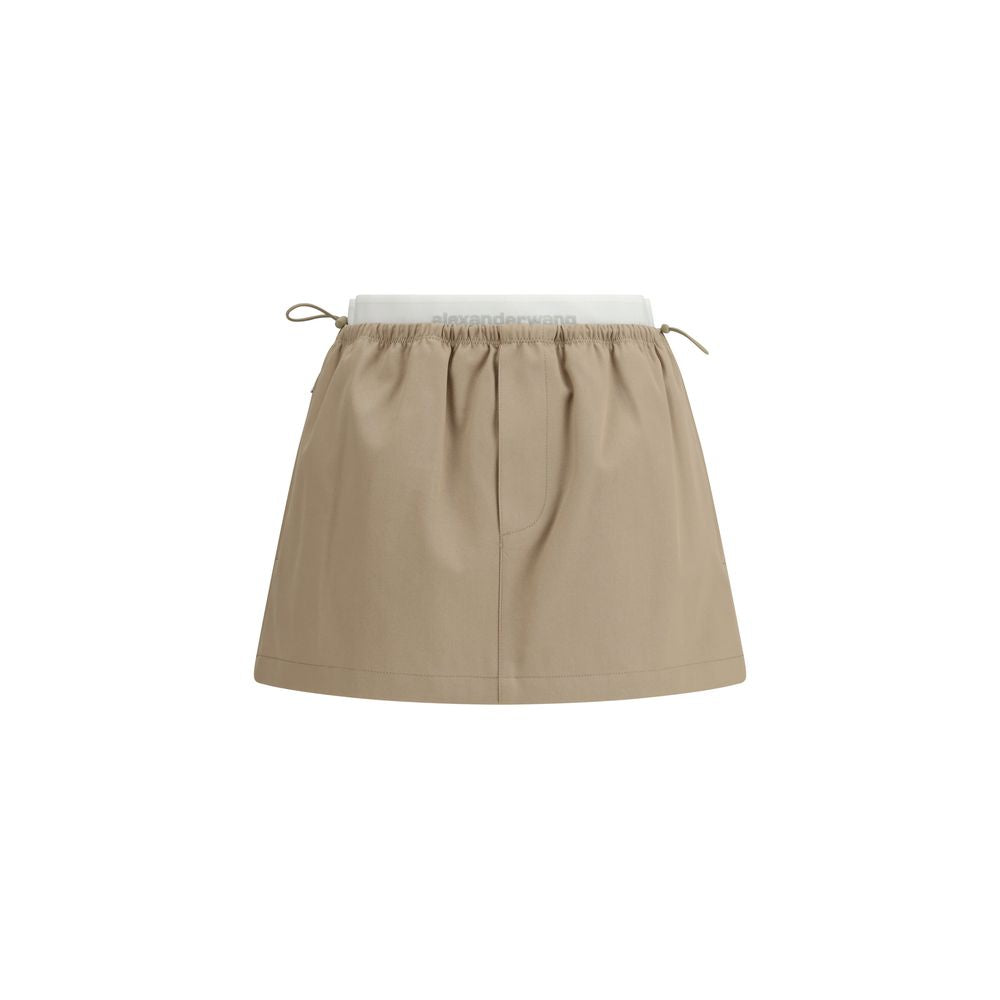 Beige Cotton Mini Skirt