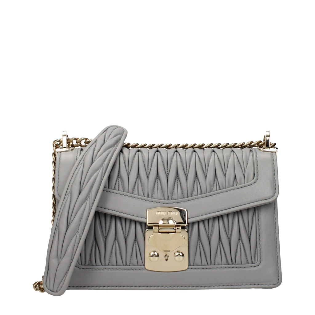 Gray Leather Crossbody Bag