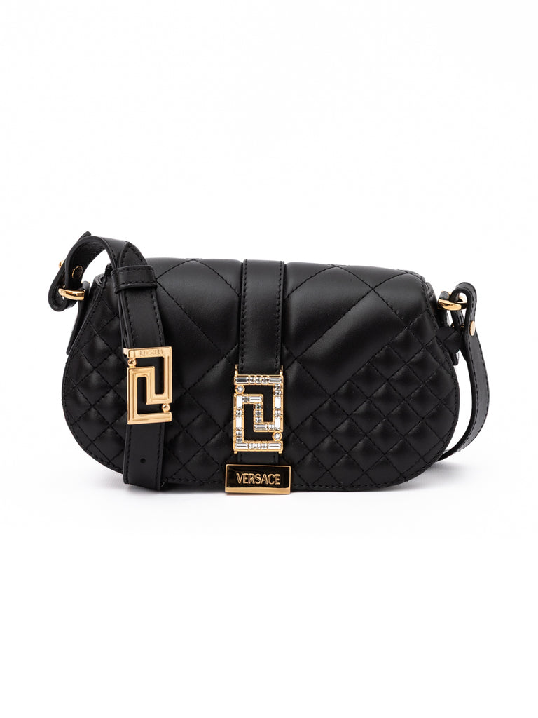 Black Leather Quilted Shoulder Strap Bag