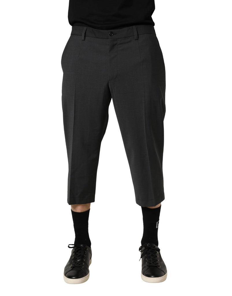 Dark Gray Wool Cropped Chino Trouser Pants