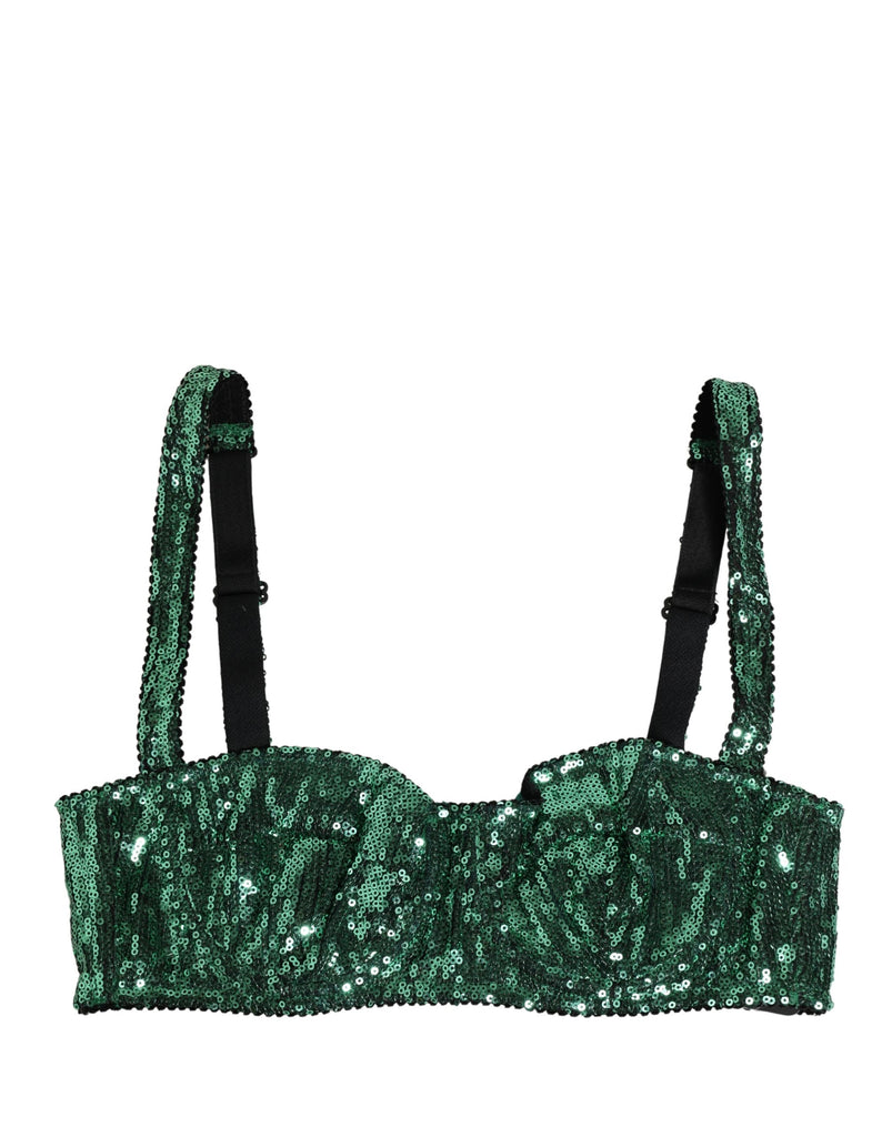 Green Sequined Nyon Balconnet Bra Underwear