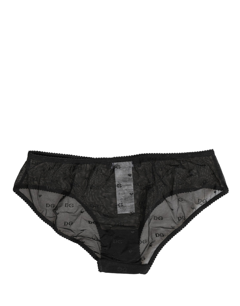 Black Sheer Mesh Lace Logo Brief Panty Underwear