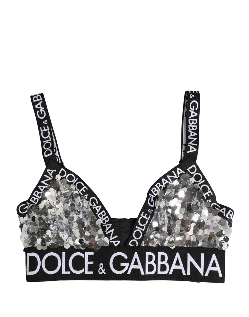 Silver Sequined Triangle Soft Cup Bra Underwear