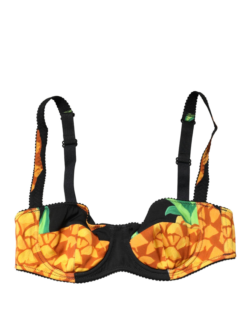 Black Pineapple Silk Balconette Bra Underwear