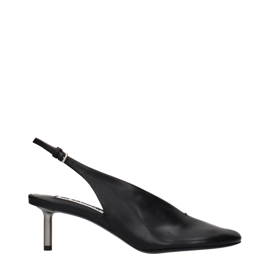 Black Leather High Heel Pumps