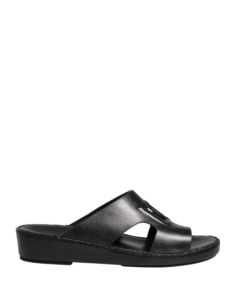 Black Leather Cutout DG Logo Sandals Shoes