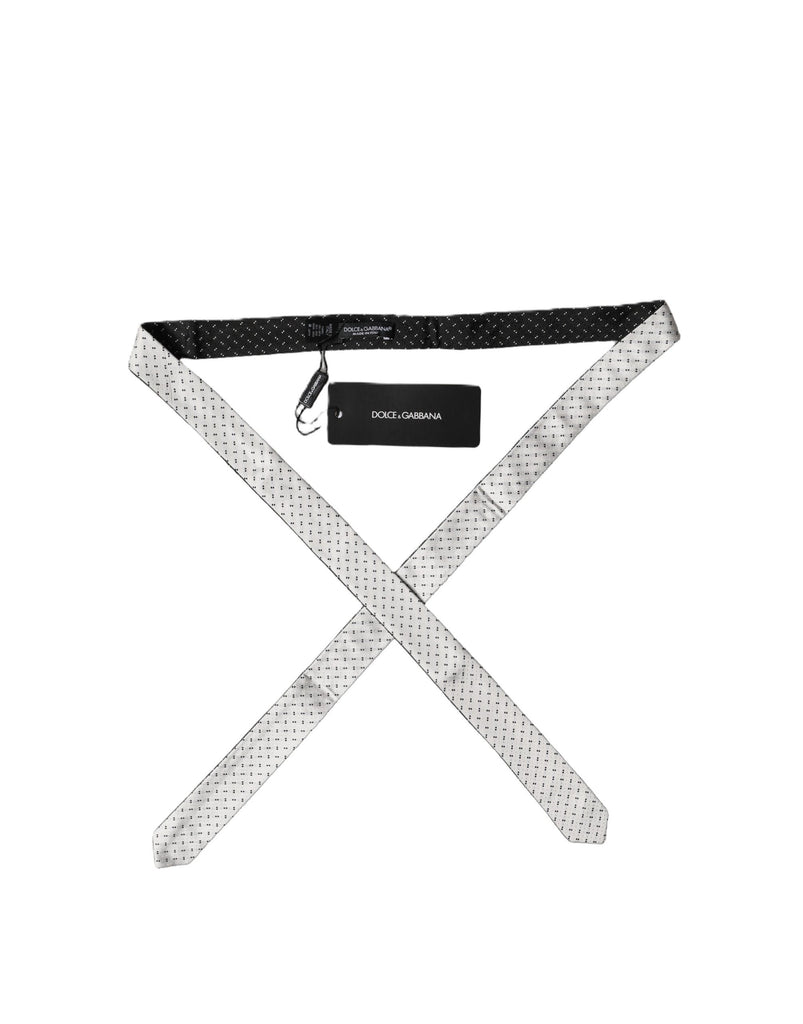 White Black Patterned Silk Adjustable Men Necktie Tie