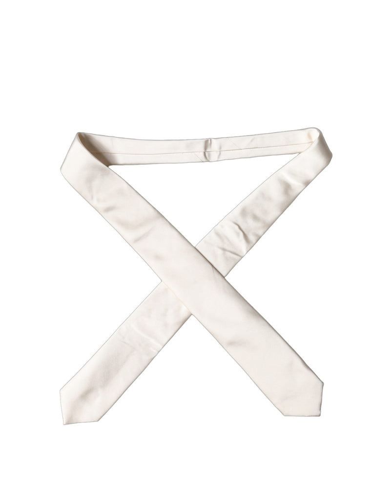 Off White Satin Silk Adjustable Women Tied Necktie Tie