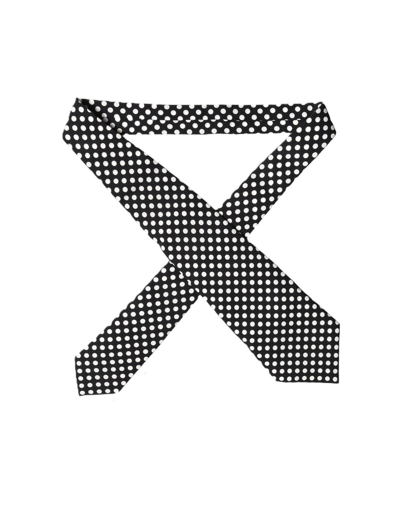 Black White Polka Dot Silk Adjustable Women Necktie Tie