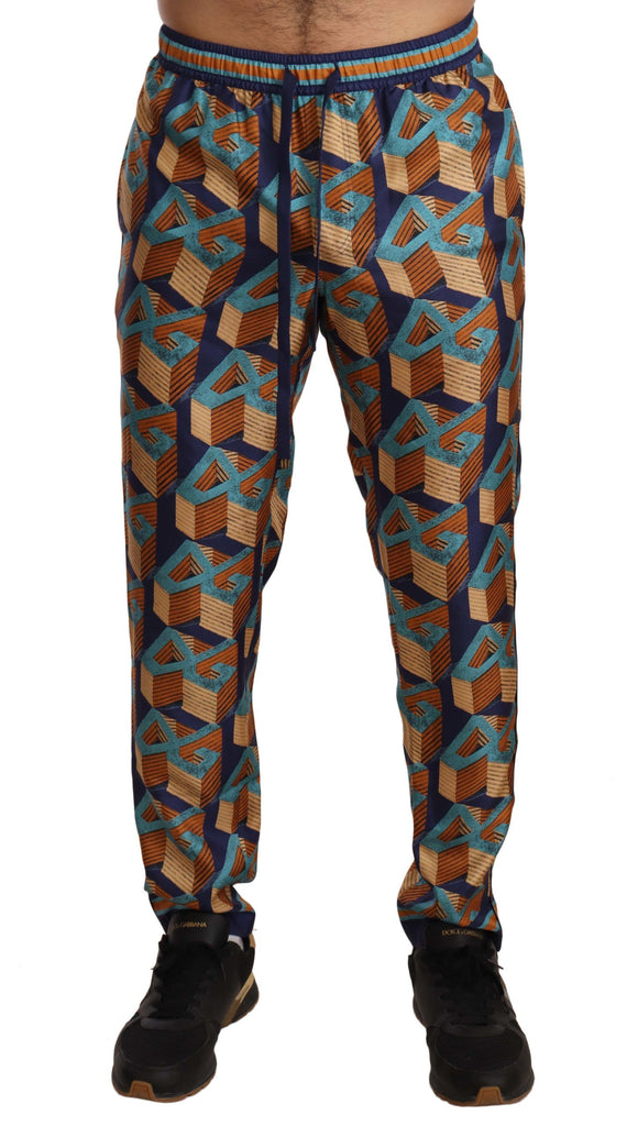 Multicolor Patterned Joggers Silk Pants