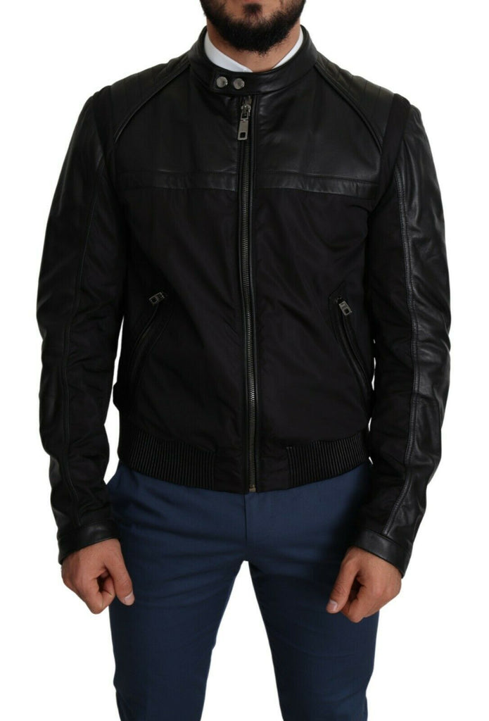 Black Nylon Full Zip Men Bomber Coat Jacket