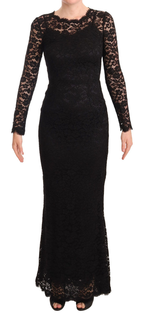 Black Cotton Lace Mermaid Long Sleeves Dress