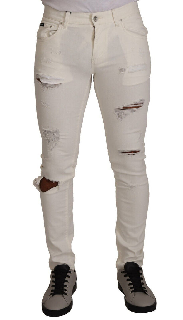 White Tattered Skinny Cotton Men Denim Jeans