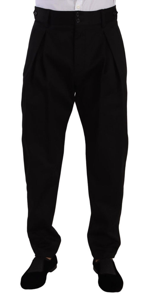 Black Cotton High Waist Men Trouser Dress Pants
