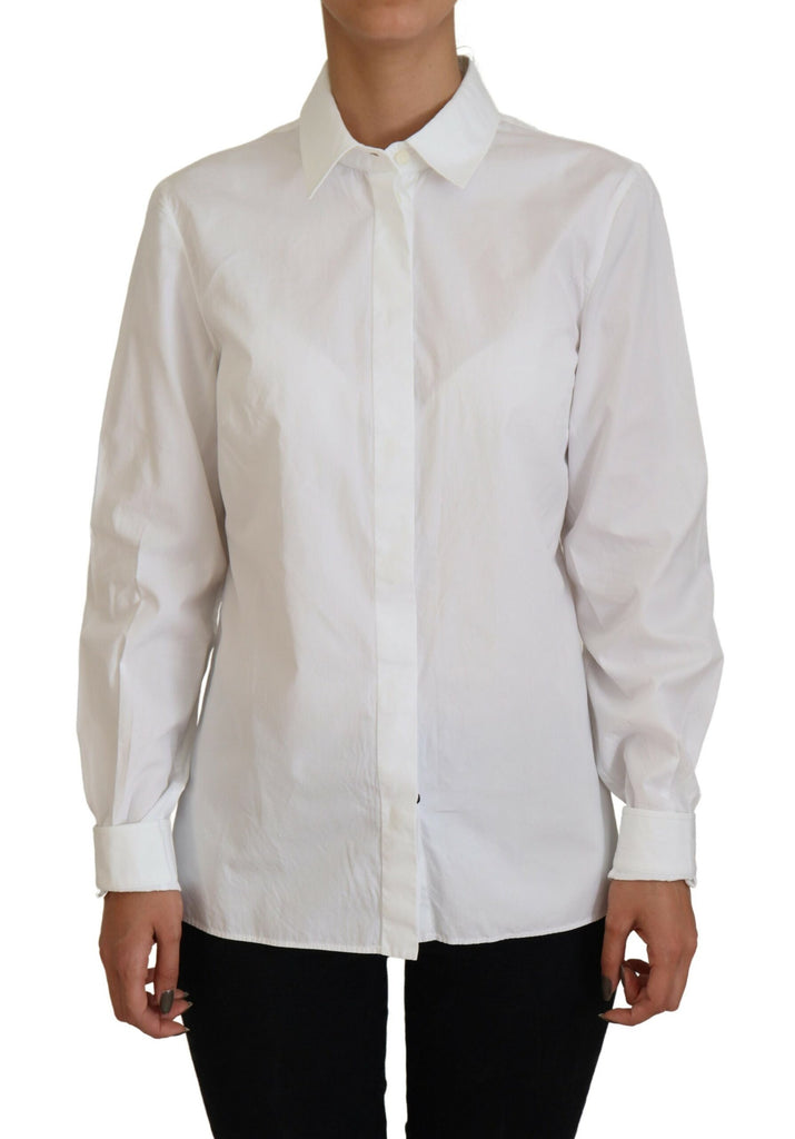 White Cotton Collared Long Sleeves Formal Top