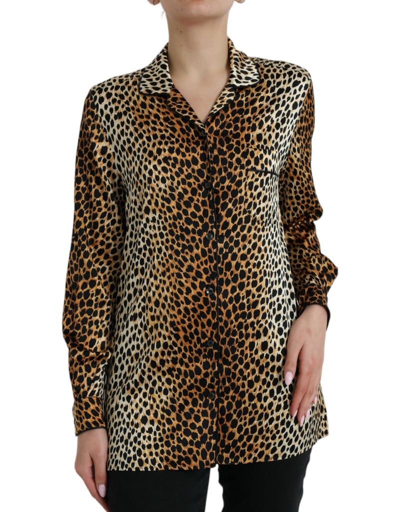 Brown Leopard Print Long Sleeves Blouse Top