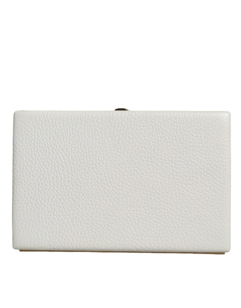 White Leather Gold Frame Clutch Evening Party Purse Bag