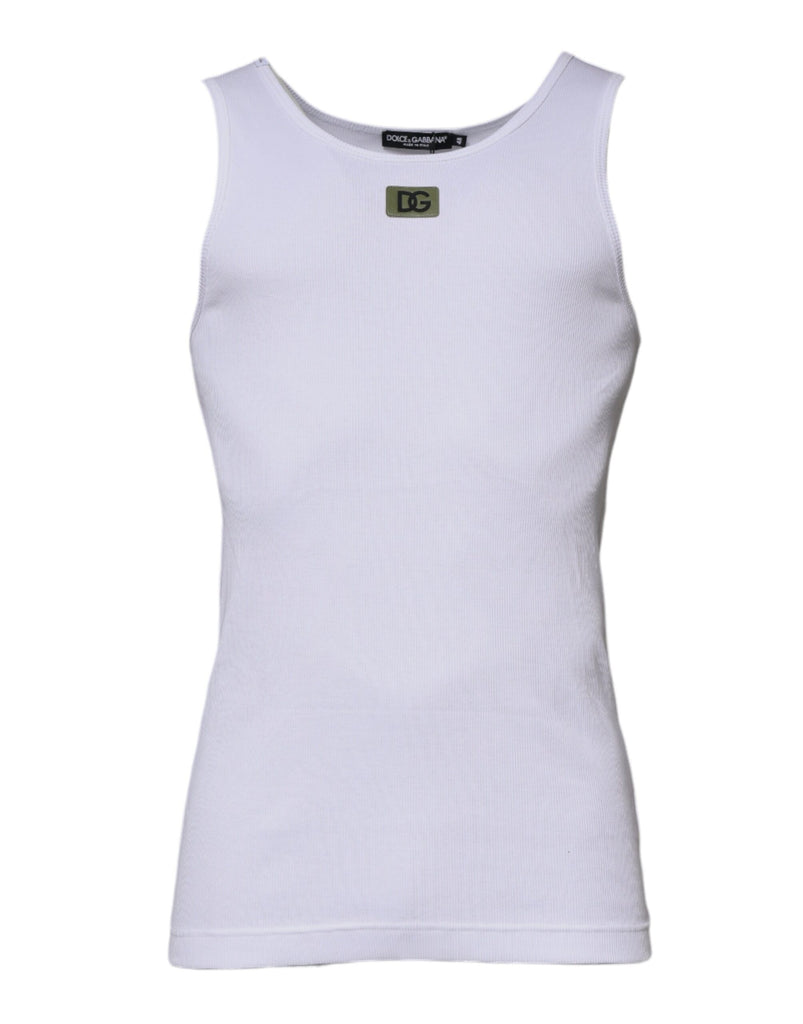 White Cotton Round Neck Sleeveless T-shirt