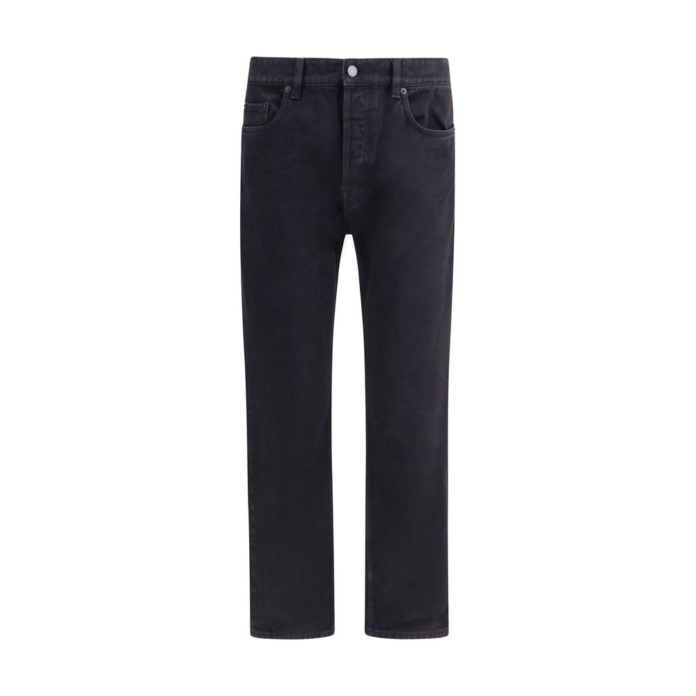 Black Cotton Straight-Leg Jeans