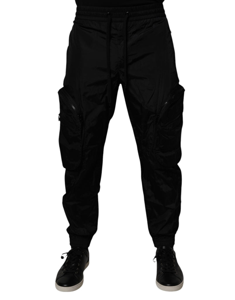 Black Nylon Cargo Jogger Men Sweatpants Pants