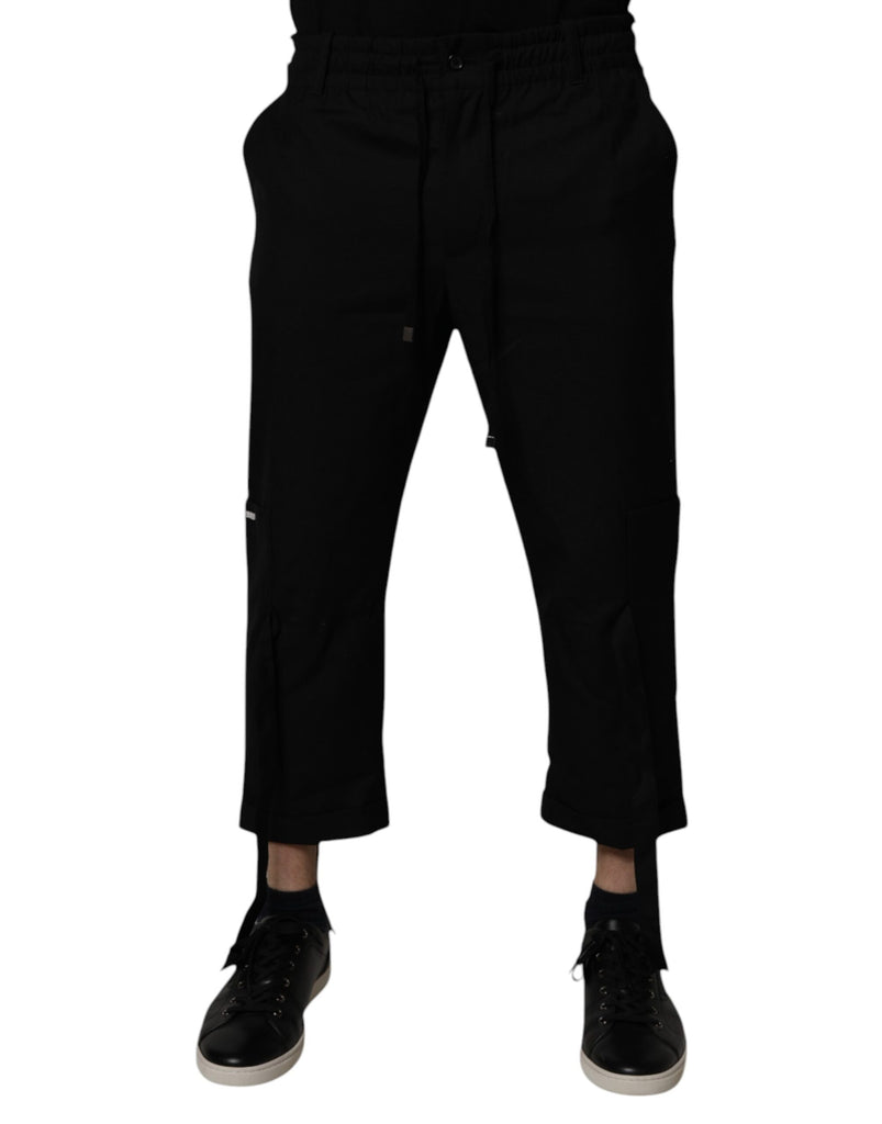 Black Polyester Men Cropped Pants