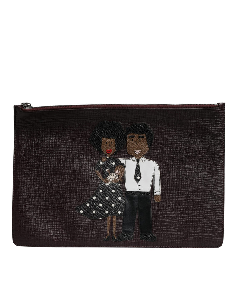 Brown Leather #DGFAMILY Embellished Men Clutch Pouch Bag