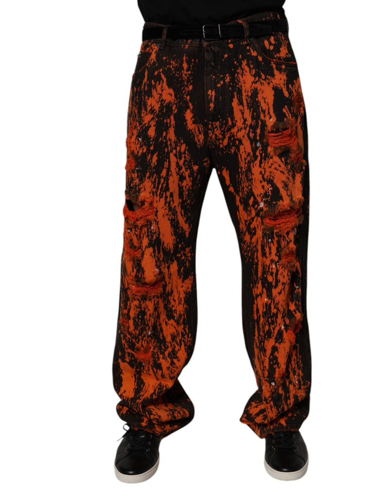 Black Red Tie Dye Cotton Straight Denim Jeans