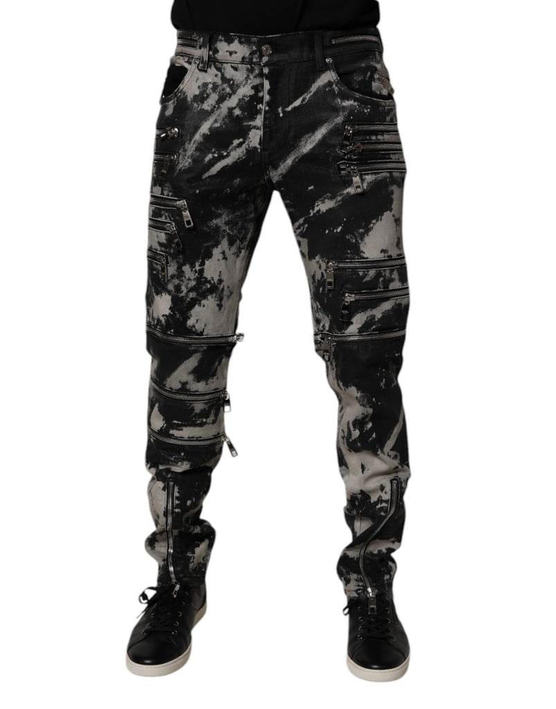Black Tie Dye Cotton Skinny Zip Denim Jeans