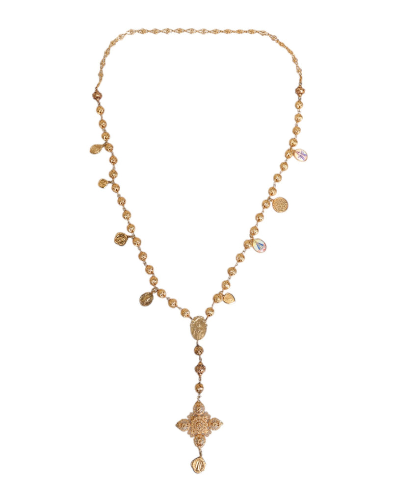 Gold Tone Chain Brass Beaded Statement Sicily Necklace