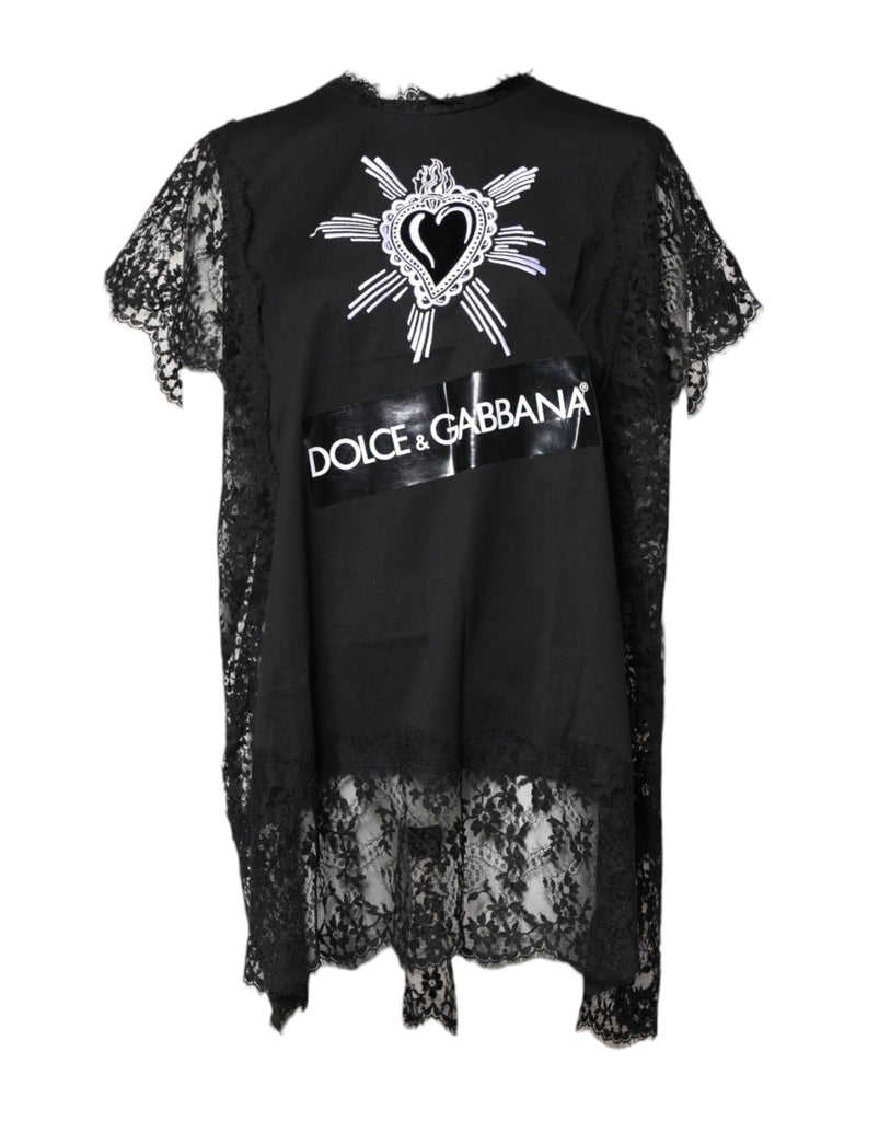 Black Lace Sheer Sacred Heart Crew Neck Top
