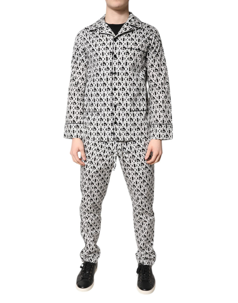 Black White DG Print Cotton Pajama Set Sleepwear